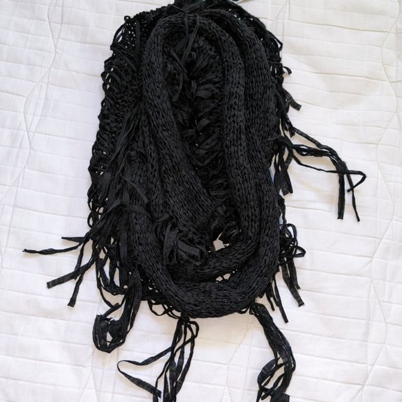 Source Unknown Accessories - Black Fringe Infinity Scarf Loose Flowy Boho NWOT